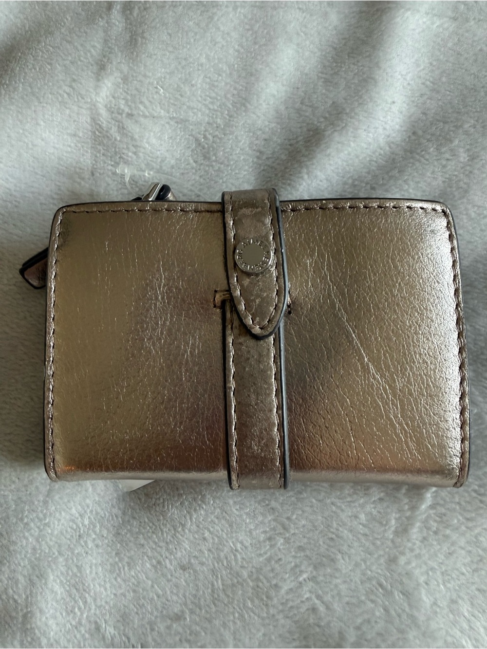 Aimee Kestenberg Metallic Bronze Leather Wallet with Snap Strap Closure NWT
